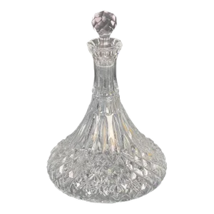 Vintage Diamond & Flower Pattern Pressed Glass Ship Decanter With Stopper