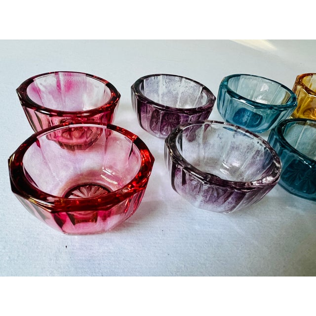 Adorable set of 9 vintage salt cellars in several colors - perfect for your next dinner party!