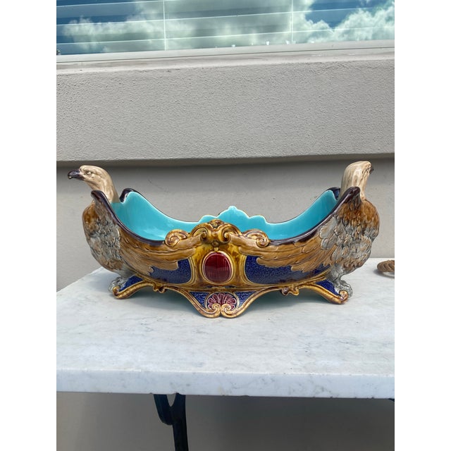 American 19th Century Majolica Eagle Jardiniere Sarreguemines For Sale - Image 3 of 6