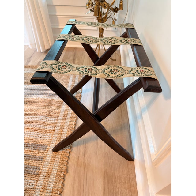 Folding Luggage Rack With Floral Jacquard Straps For Sale - Image 4 of 6