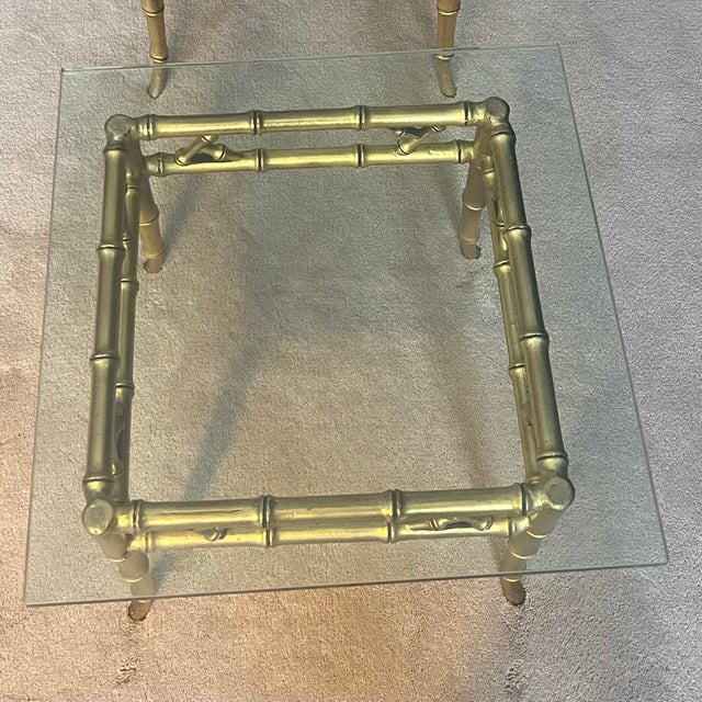 1960s Pair of Phyllis Morris Style Gilt Faux Bamboo Gold Side Tables For Sale - Image 5 of 10