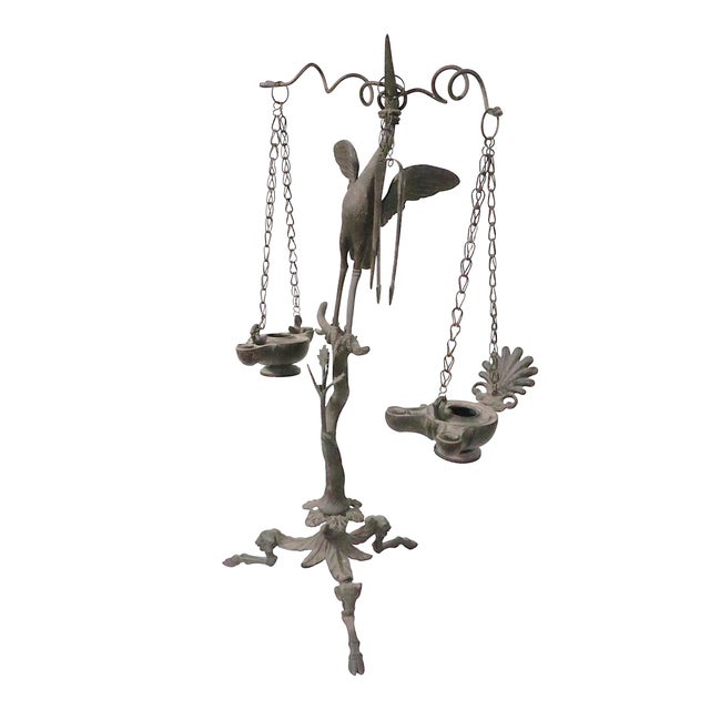 19th C. Grand Tour Candlesticks Bronze Heron Oil Lamps Made in Italy For Sale - Image 12 of 18
