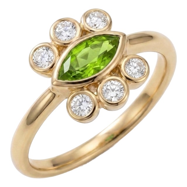 Peridot Marquise Cut Ring | August Birthstone Ring | Unique Style Gemstone Statement Us 7 For Sale