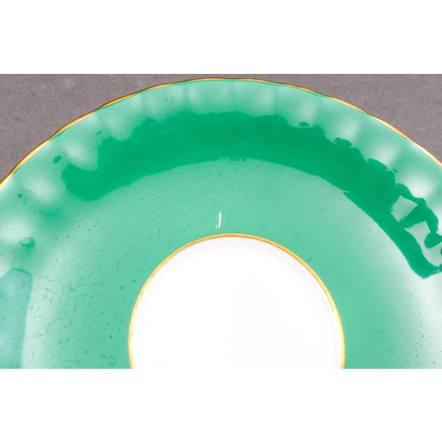 Anysley j.a. Bailey Signed Vintage Pink Cabbage Rose Green Gold Tea Cup & Saucer For Sale - Image 12 of 12