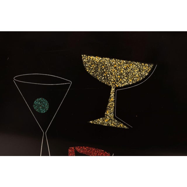 Metal Large Rectangular Mid-Century Black Resin Coral and Shell Inlaid "Barware" / "Martini" Drinks Tray by Couroc For Sale - Image 7 of 9