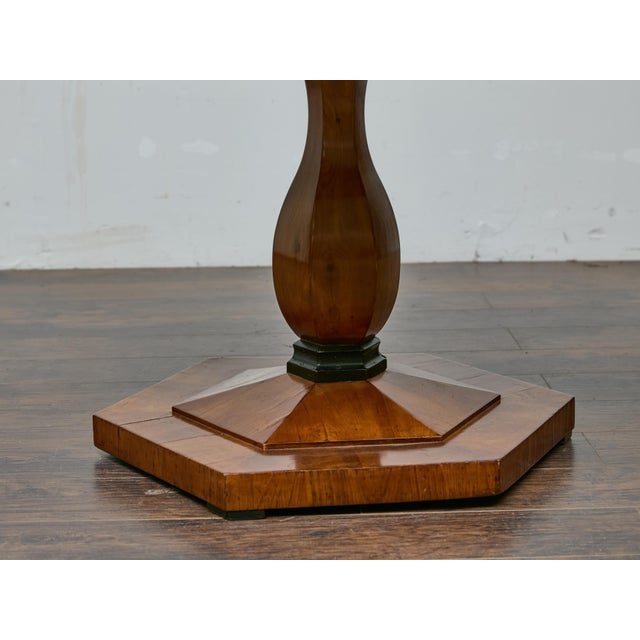 19th Century Biedermeier Round Walnut Pedestal Table With Veneered Starburst Top For Sale - Image 9 of 10