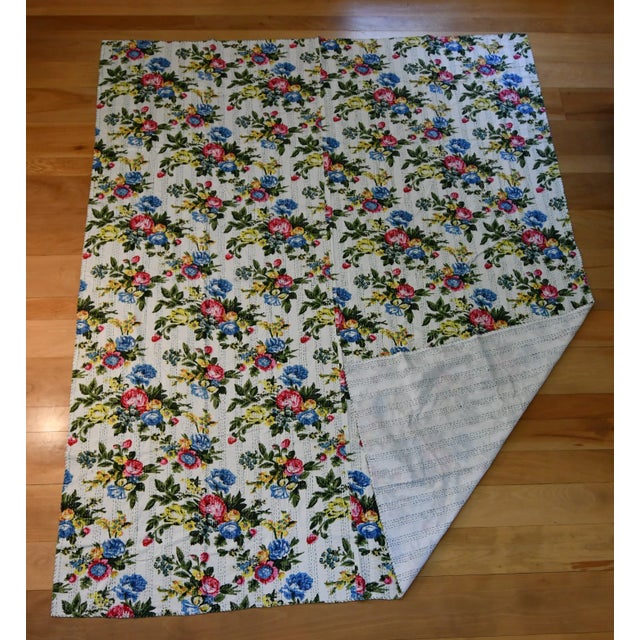Folk Art Floral Kantha Blanket - 82.5ʺw × 103.5ʺh For Sale In San Francisco - Image 6 of 6
