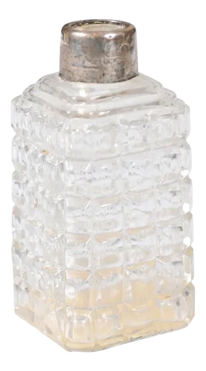 Petite French 1860s Napoleon III Period Crystal Toiletry Bottle with Silver Neck