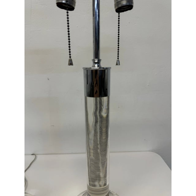 1970s Mid-Century Lucite and Chrome Table Lamps - a Pair For Sale - Image 5 of 12