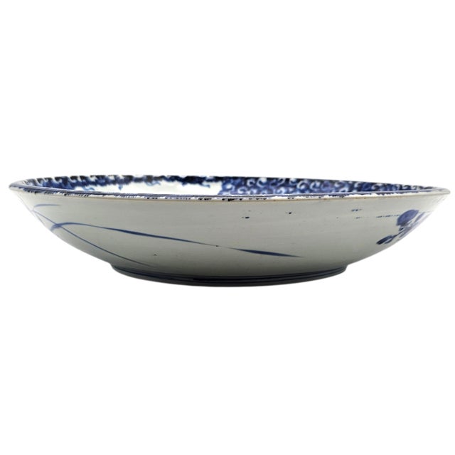 Late 20th Century Large Hand-Painted Blue and White Porcelain Charger Bowl, Chinese Export Style, 16" For Sale - Image 5 of 11
