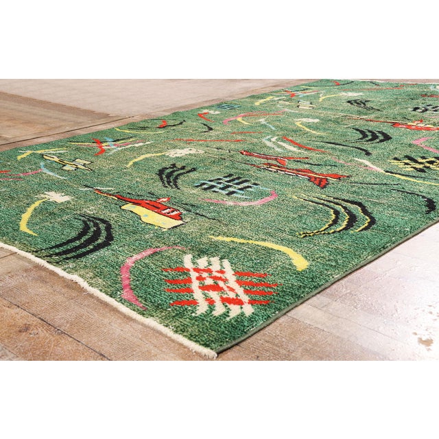 Green Zeki Muren Vintage Turkish Sivas Rug, 06'01 X 09'05 For Sale - Image 8 of 10