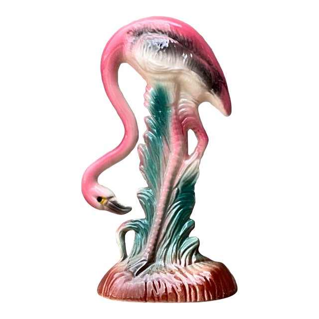 Vintage MCM Glazed Ceramic Flamingo For Sale