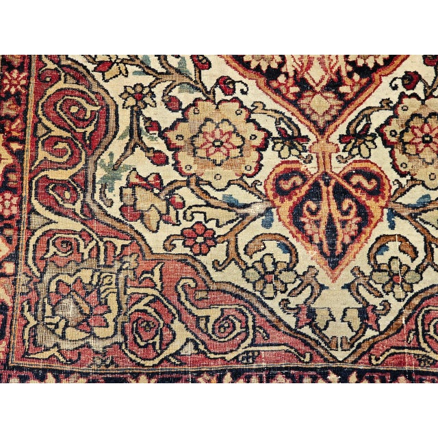 19th Century Persian Kerman Lavar Rug, Hand-Knotted Wool, Floral Design, Burgundy & Ivory, 4x6 For Sale - Image 16 of 18