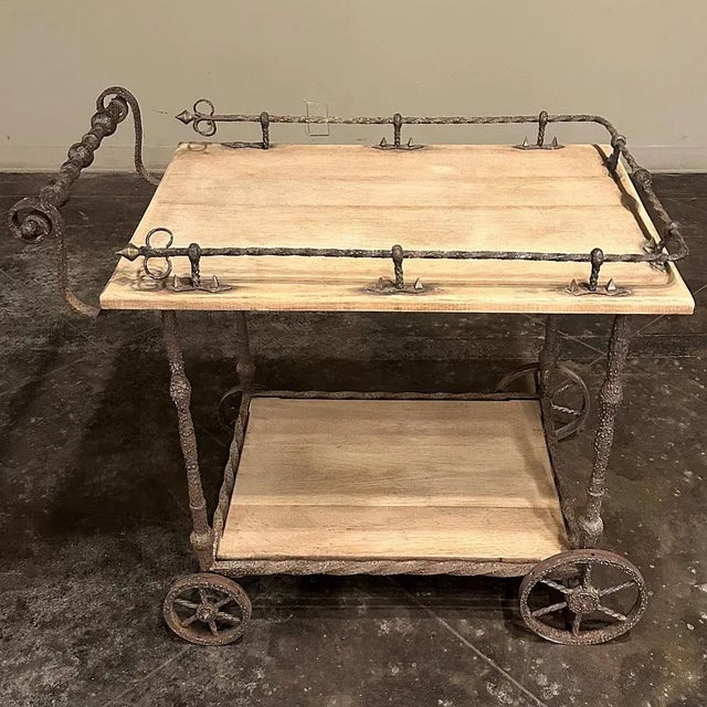 Antique Rustic Wrought Iron and Butcher Block Bar Cart For Sale - Image 9 of 12