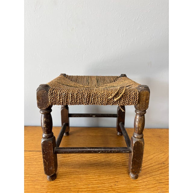 Early 20th Century Antique English Oak and Rope Stool For Sale - Image 5 of 7