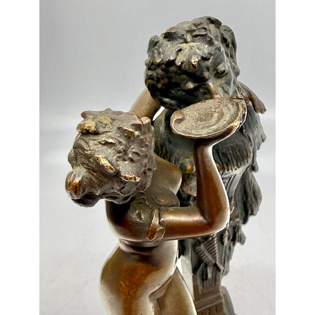 Early 20th Century Neo Classical Grand Tour Bronze of Nymph Giving Pan Water For Sale - Image 14 of 15