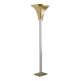 Vintage Relux Milano Italy Brass & Lucite Torchiere Floor Lamp Model 101 For Sale