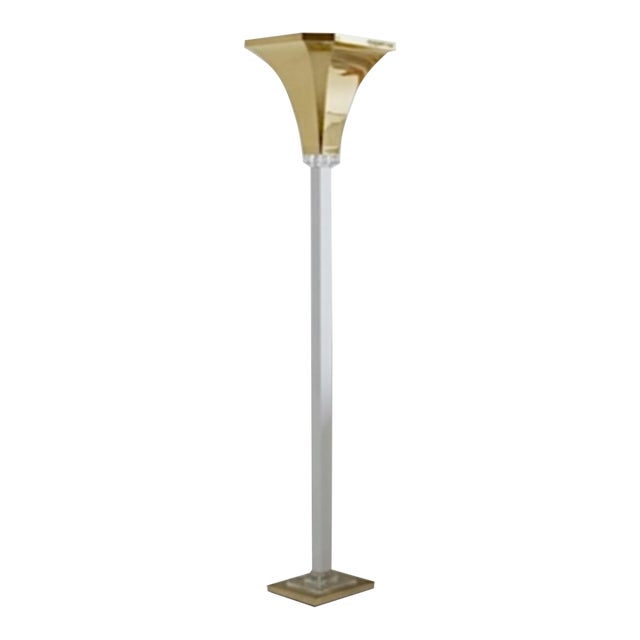 Vintage Relux Milano Italy Brass & Lucite Torchiere Floor Lamp Model 101 For Sale