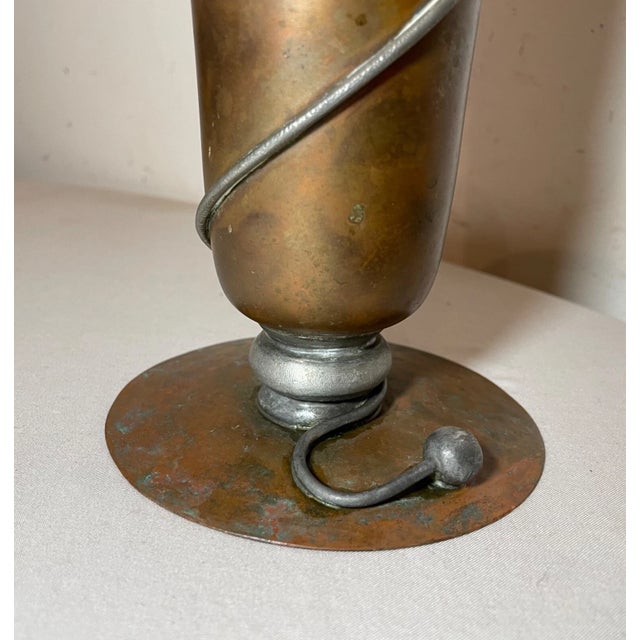 Metal Antique Arts and Crafts Hammered Copper Silver Metal Trumpet Vase Sculpture For Sale - Image 7 of 11