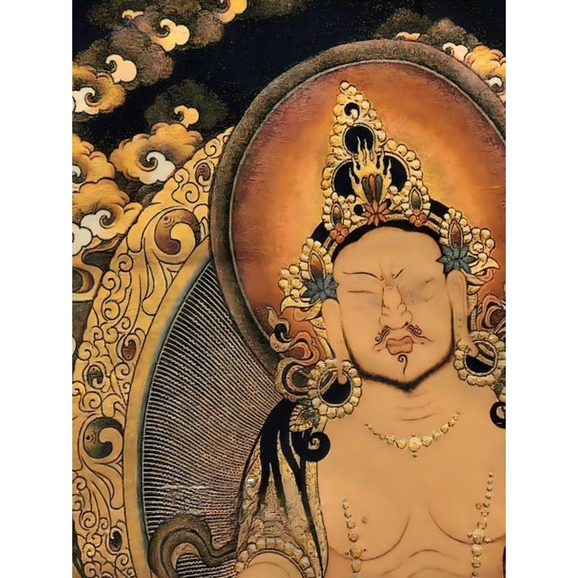 Mid 20th Century Xizang Embroidery and Brocade Thangka Buddha Painting - Wrathful Deity Protector Wall Art - Hand Painted Buddhist Sacred Scroll Mid 20th Century For Sale - Image 5 of 7