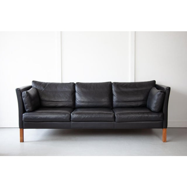 Danish Black Leather Sofa, 1960s For Sale - Image 4 of 7