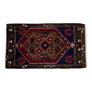 Hand Knotted Small Rug Vintage DoorMat Entry Decor - 20'' X 35'' For Sale