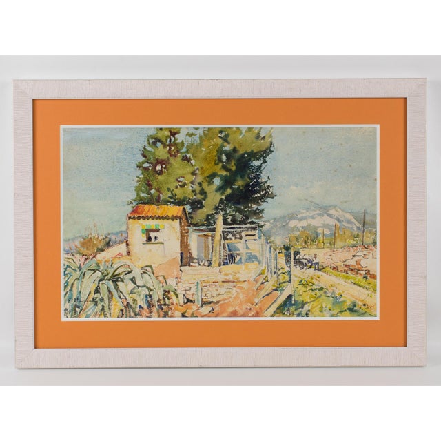 This lovely watercolor painting on Arches paper features a landscape view in Provence. This typical Mediterranean country...