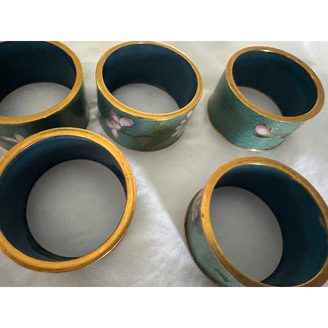 Mid 20th Century Vintage Cloisonné Napkin Rings Set of 5 For Sale - Image 5 of 5