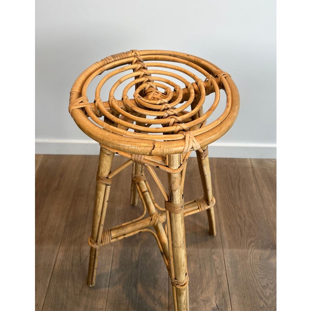 Wood Set of 4 rattan stools. French. Circa 1970 For Sale - Image 7 of 12