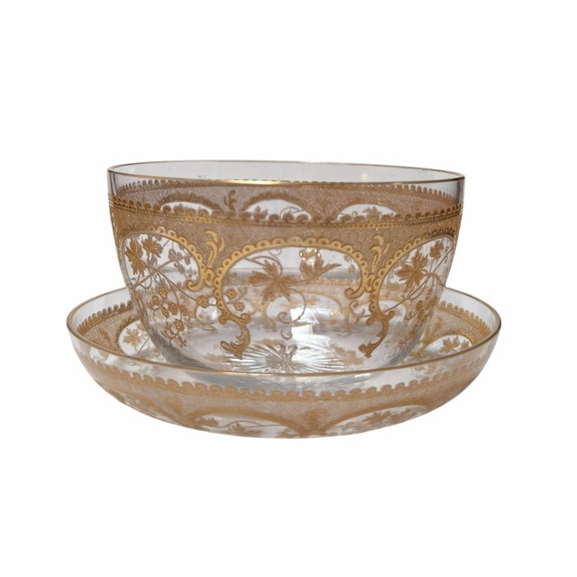 Antique St Louis Gold Encrysted Crystal Bowl and Under Plate - 1 of 6 sets available.