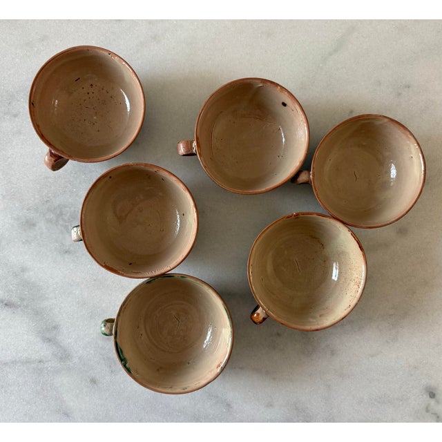 Green Set of 6 Vintage Hand Painted Mexican Pottery Cups For Sale - Image 8 of 10