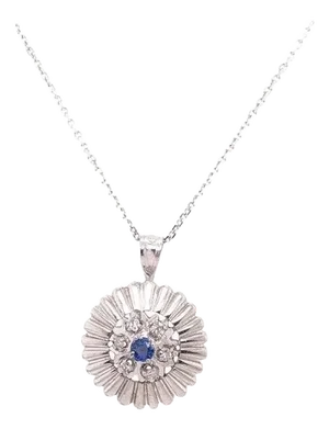 14 Karat White Gold Sapphire With Diamond Accents Pendant Necklace
