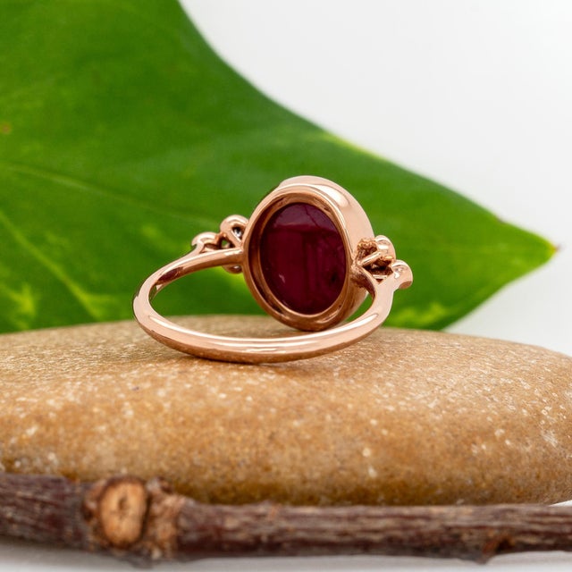 Metal 6.9cts Star Ruby Ring With Natural Diamond Accents: Solid 14k Gold, Size 6.75 For Sale - Image 7 of 8