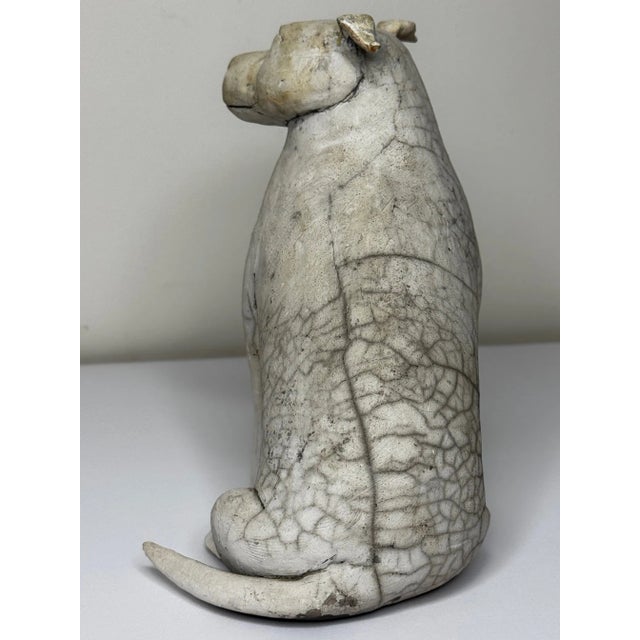 Vintage Hand-Modelled Studio Pottery American Pit Bull Terrier Dog Sculpture With Ivory Raku-Inspired Surface For Sale - Image 4 of 10