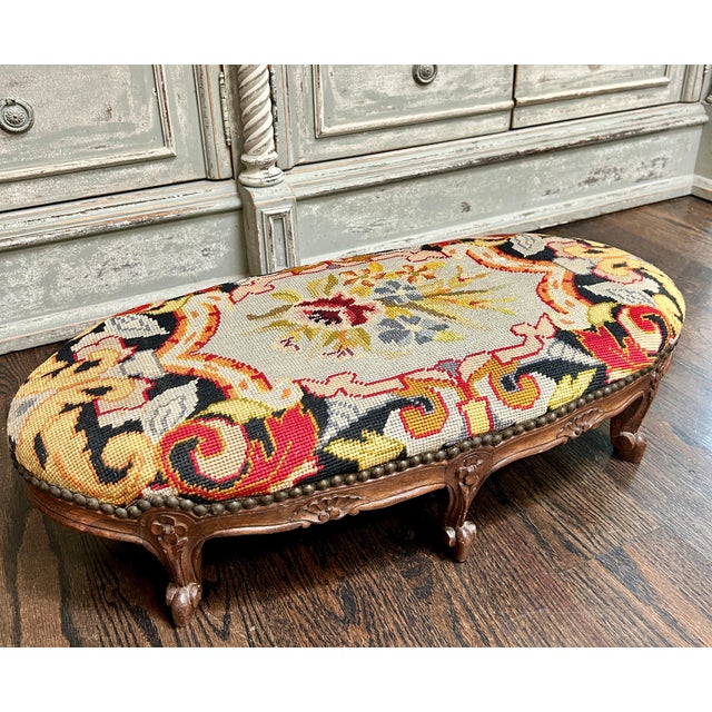 Vintage Louis XV Style Needlepoint Footstool For Sale In Kansas City - Image 6 of 6