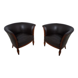 Pair of Theodore Alexander Leather Club Chairs For Sale