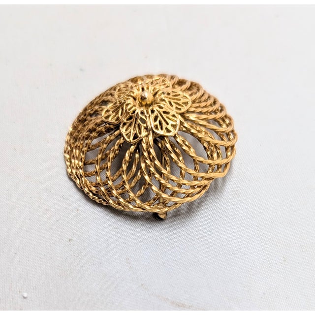 Mid-Century Modern Vintage 1960s Signed Napier Round Goldtone Flower Brooch For Sale - Image 3 of 6