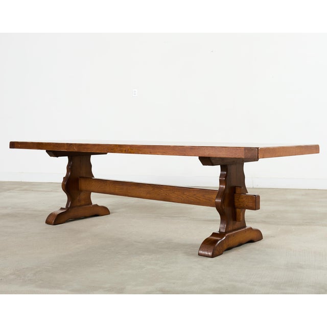 Early 20th Century Country French Provincial Oak Farmhouse Trestle Dining Table 9 Ft For Sale - Image 5 of 18