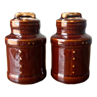 McCoy Pottery Brown Glazed Milk Can Design Salt and Pepper Shakes- a Pair For Sale
