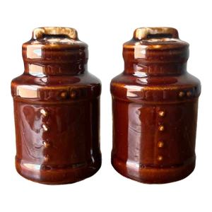 McCoy Pottery Brown Glazed Milk Can Design Salt and Pepper Shakes- a Pair