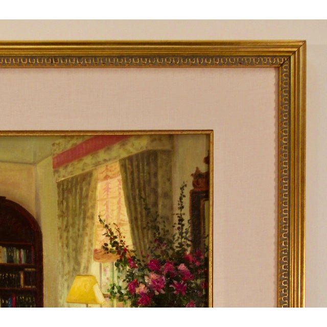 Beige Douglas Paul Morgan Interior With Bouquet C. 2000 Painting For Sale - Image 8 of 8