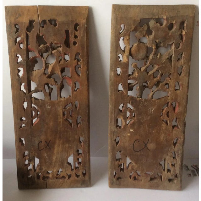 Chinese Carved Wood Chinese Panels - A Pair For Sale - Image 3 of 9