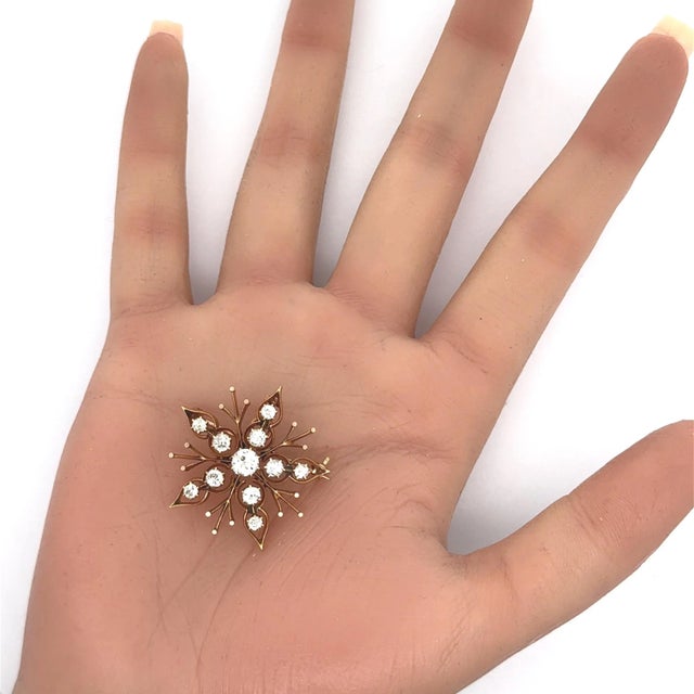 Victorian Diamond 14k Yellow Gold Snowflake Pendant Brooch For Sale In Los Angeles - Image 6 of 6