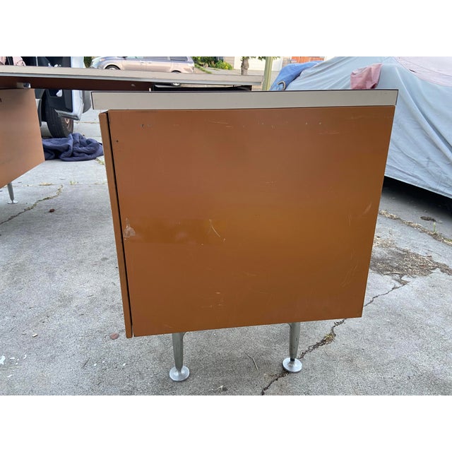 Vintage Mid Century Modern Aluminum Gordon Bunshaft Style Retro Modernist Desk. Unmarked For Sale - Image 11 of 12