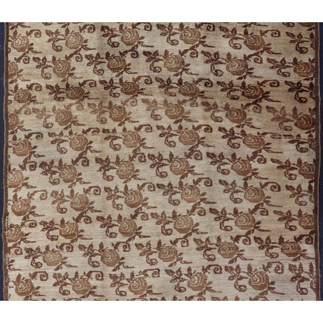 Textile Unique Antique Turkish Konya Rug With All-Over Floral Pattern in Taupe and Brown For Sale - Image 7 of 12