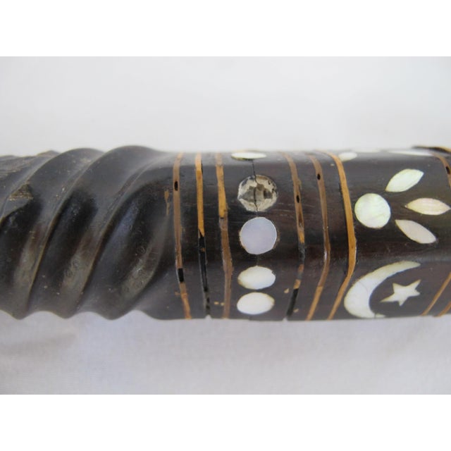 Crescent Moon & Star Inlaid Wood Mother of Pearl Cane Walking Stick For Sale In Portland, OR - Image 6 of 12