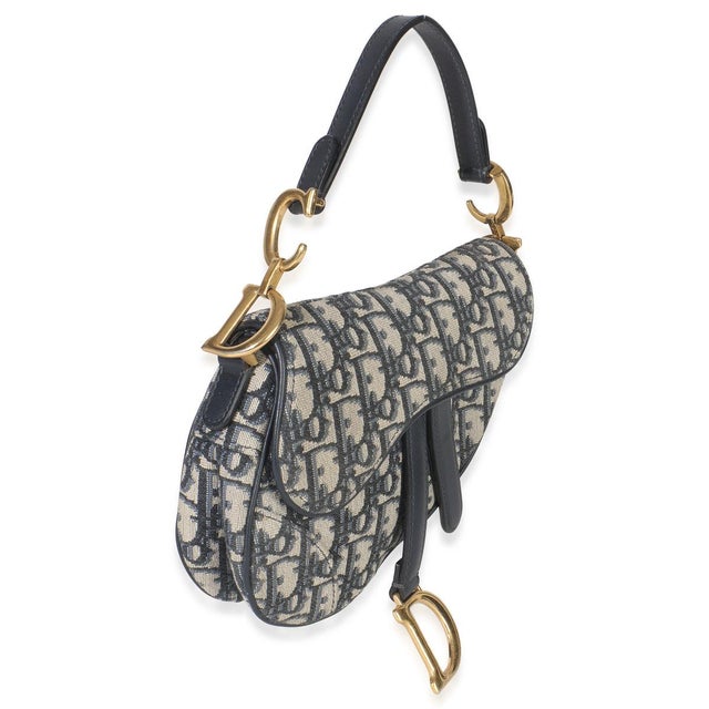 Contemporary Navy Oblique Canvas Mini Saddle Bag For Sale - Image 3 of 8