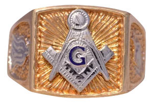 The Mason: Two Tone Masonic Ring in White and Yellow Gold