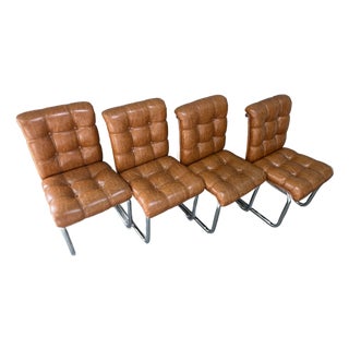 Set of Four Mid-Century Modern Chrome Dining Chairs in the Milo Baughman Style. Circa 1970s. For Sale