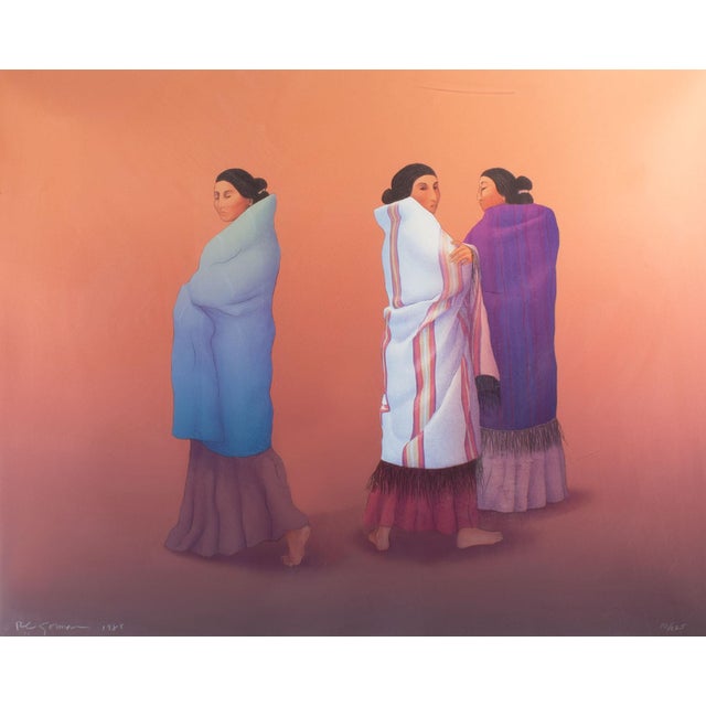 A 1985 lithograph by the Navajo-American artist Rudolph Carl Gorman (1931-2005). Titled "Whispers," this piece features...